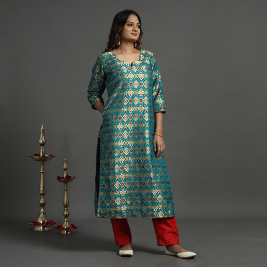 Green - Elegant Banarasi Brocade Silk Kurta with Pant Set