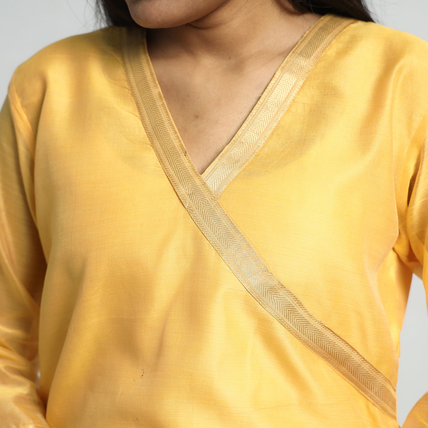 Yellow - Traditional Maheshwari Handloom Silk Cotton Zari Work Kurta with Dupatta Set
