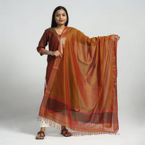 Red & Green - Traditional Maheshwari Handloom Silk Cotton Checks Kurta with Dupatta Set
