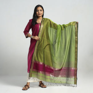 Purple - Traditional Maheshwari Handloom Silk Cotton Checks Kurta with Dupatta Set