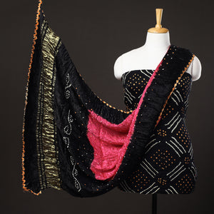 3pc Kutch Bandhani Tie-Dye Modal Silk Suit Material Set with Lagdi Patta Dupatta