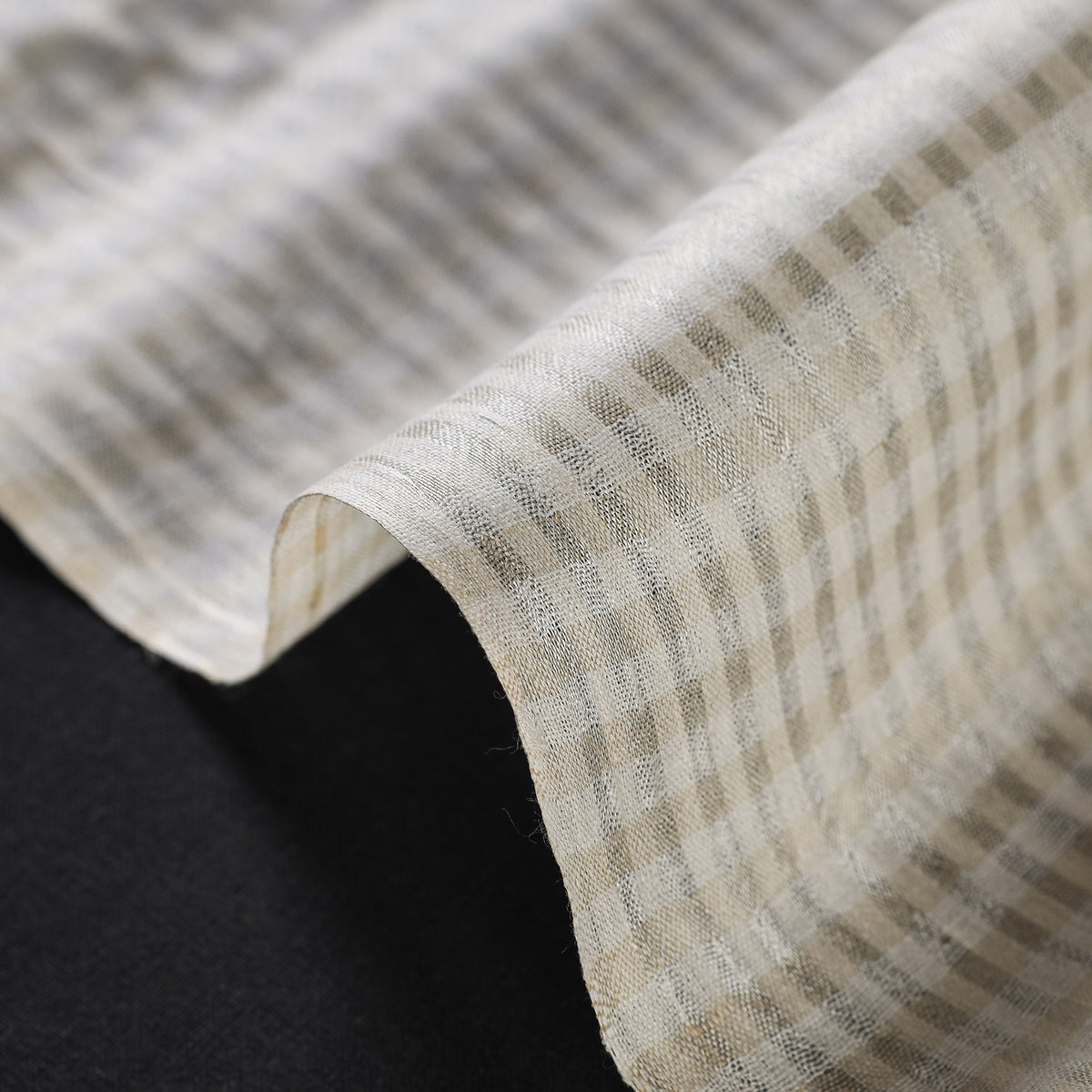 Beige - Vidarbha Tussar Silk Checks Handloom Fabric