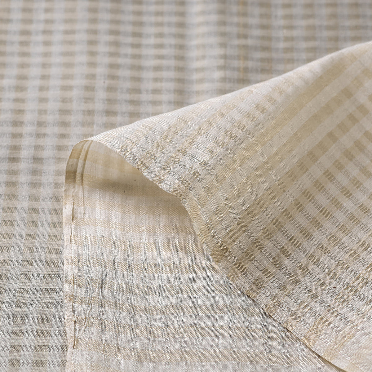 Beige - Vidarbha Tussar Silk Checks Handloom Fabric