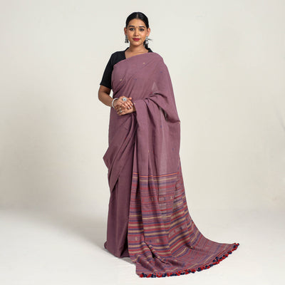 Kutch Weaving Handloom Organic Kala Cotton Saree with Tassels