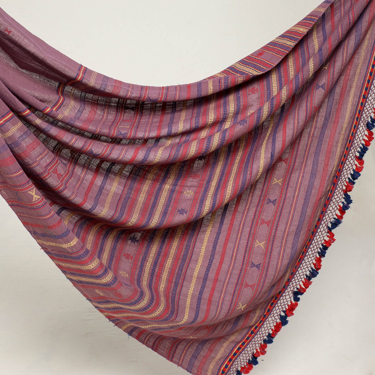 Kutch Weaving Handloom Organic Kala Cotton Saree with Tassels