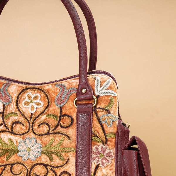 Buy Original Crewel Hand Embroidery Leather & Velvet Hand Bag Online at
