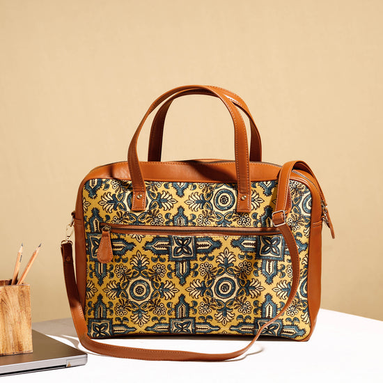 Handcrafted Ajrakh Block Printed Modal Silk Laptop Bag (15 x 13 in)