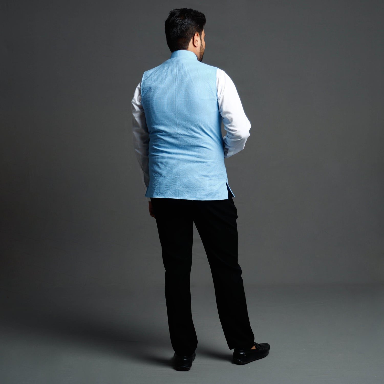 Sky Blue - Running Stitch Cotton Nehru Jacket