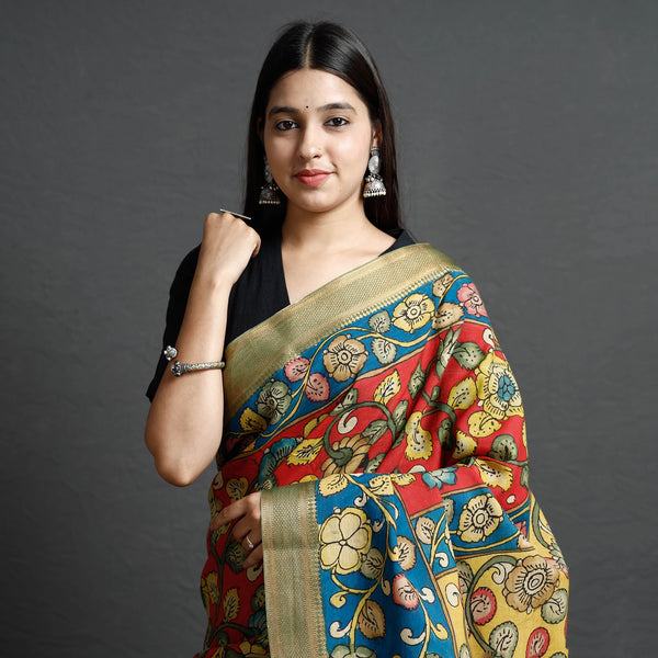 Purple - Srikalahasti Kalamkari Pen Work Handloom Chanderi Silk Natural Dyed Handpainted Dupatta 45 main image 1