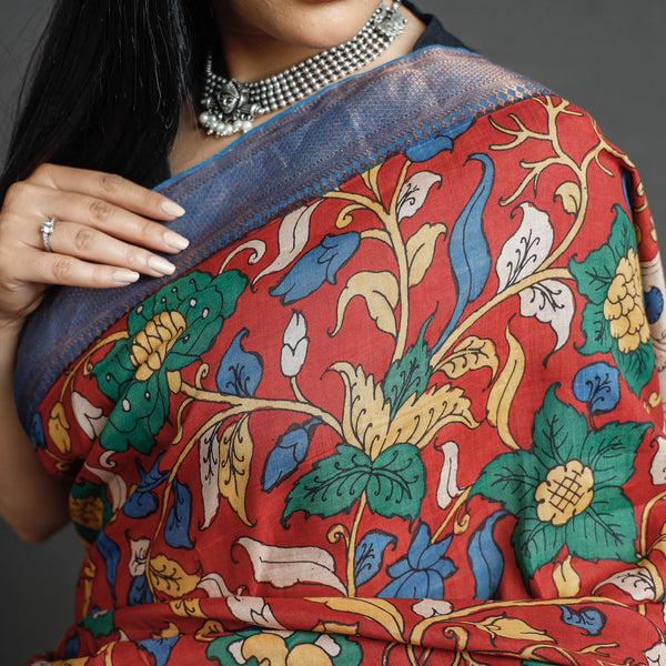 Green - Srikalahasti Kalamkari Pen Work Handloom Chanderi Silk Natural Dyed Handpainted Dupatta 74