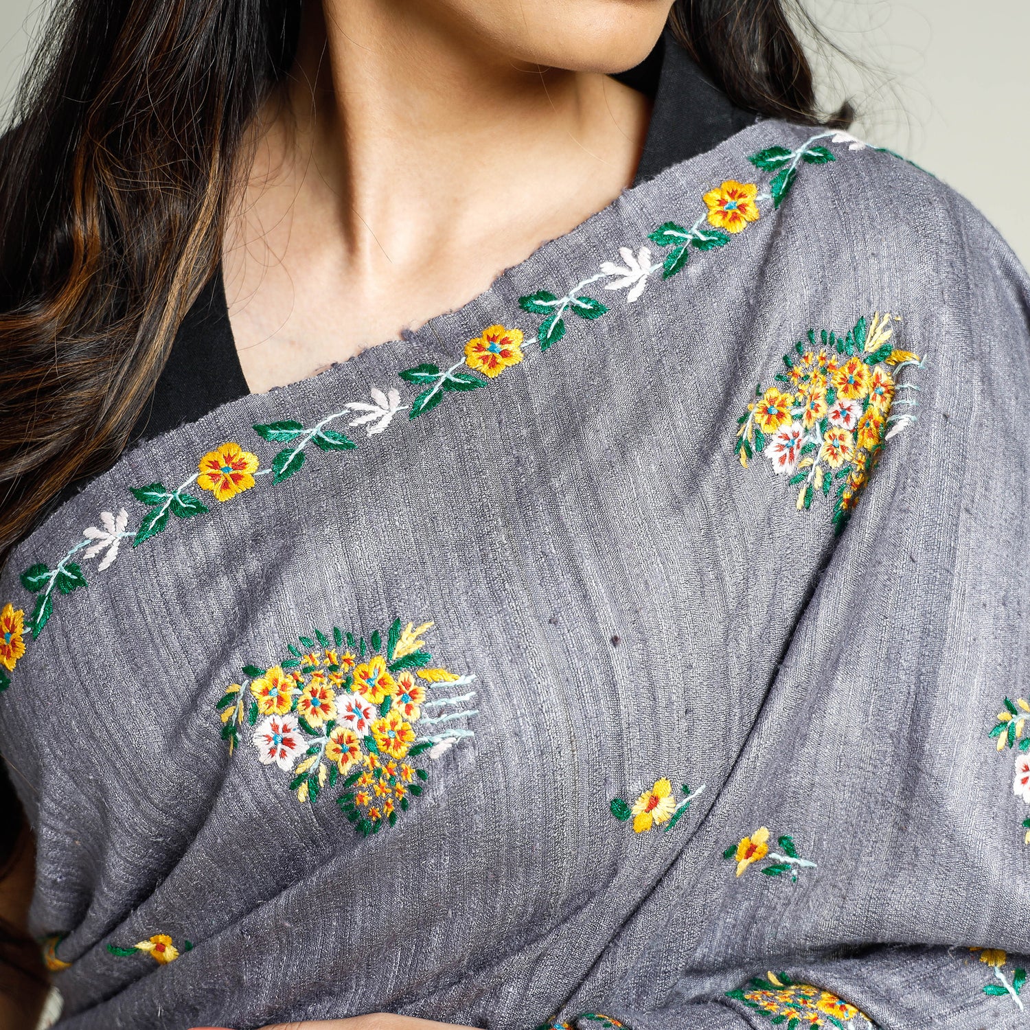 Kashidakari Hand Embroidery Ghicha Tussar Silk Saree