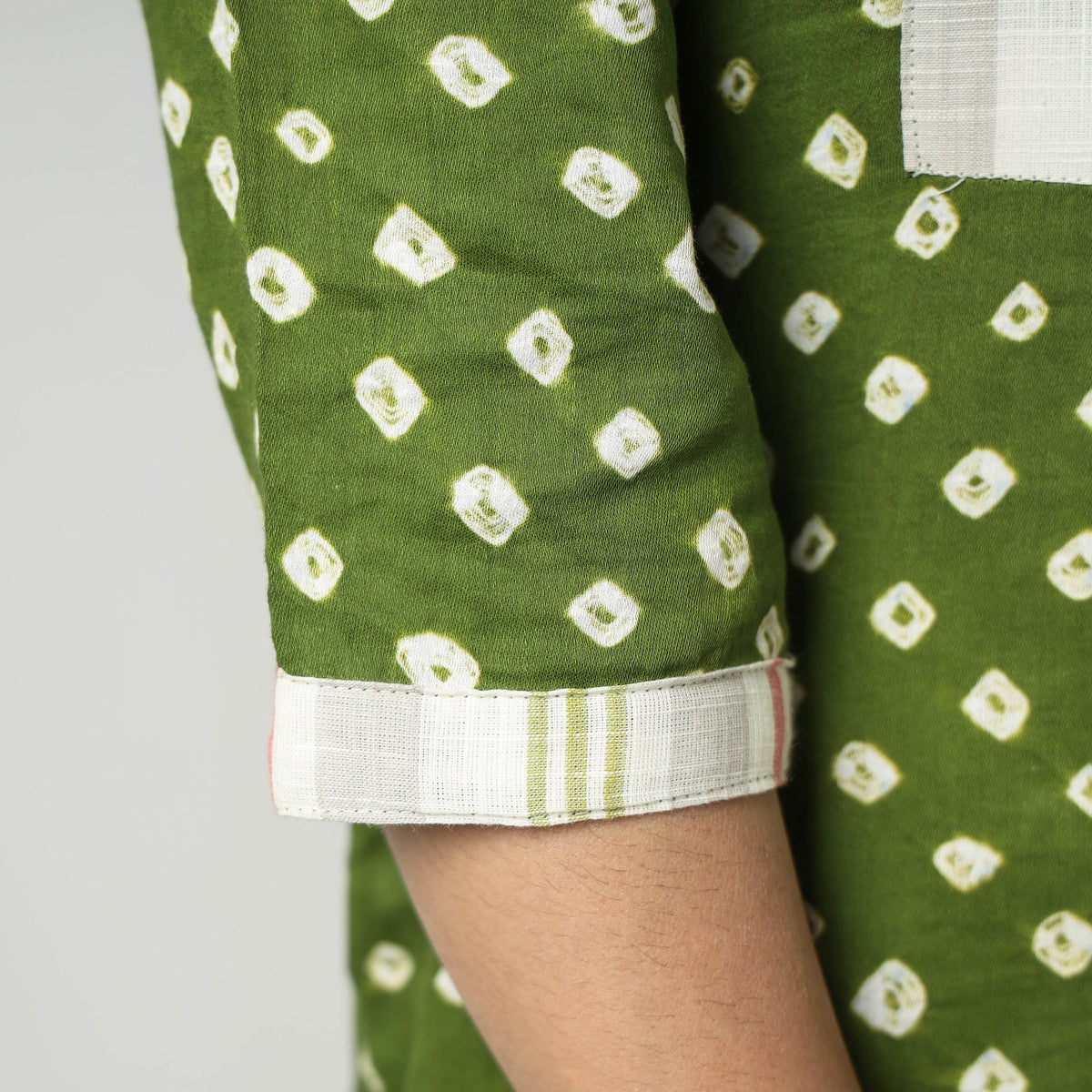 Olive Green Bandhani Tie-dye Cotton Long Straight Kurta
