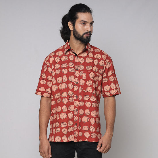 Bindaas Block Printed Natural Dyed Cotton Men Half Sleeve Shirt