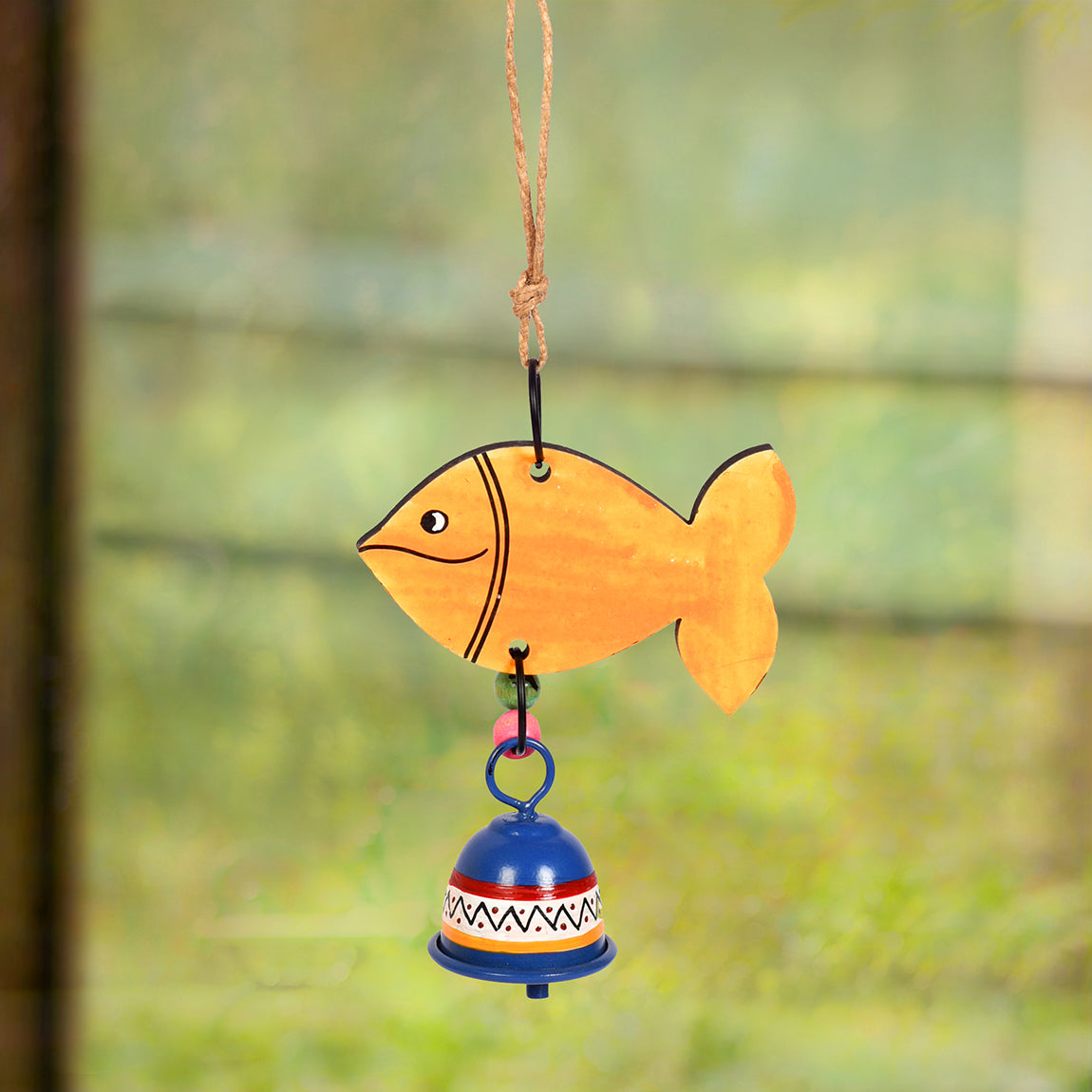 Handpainted Orange Fish Wind Chimes for Home Decorative (Multicolour)