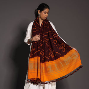 Kutch Handwoven Bandhani Tie-Dye Pure Woolen Shawl