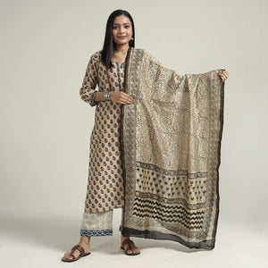 Bagru Block Printed Chanderi Silk Stitched Kurta with Palazzo & Dupatta Set