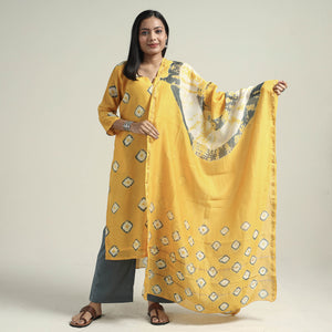 Shibori Tye-Dye Chanderi Silk Stitched Kurta with Palazzo & Dupatta Set