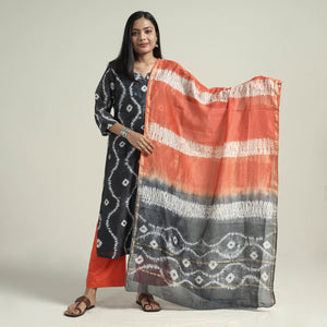 Shibori Tye-Dye Chanderi Silk Stitched Kurta with Palazzo & Dupatta Set