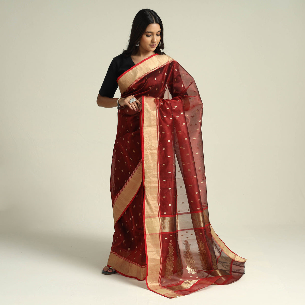 Traditional Chanderi Katan Silk Handloom Zari Work Saree by Rauph Khan
