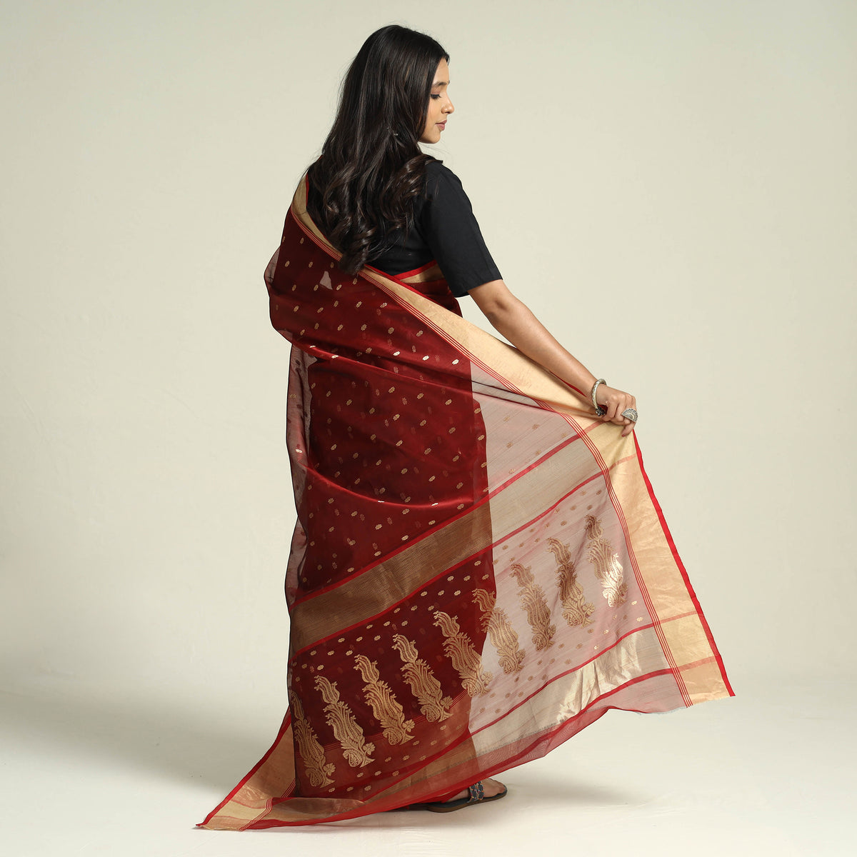 Traditional Chanderi Katan Silk Handloom Zari Work Saree by Rauph Khan