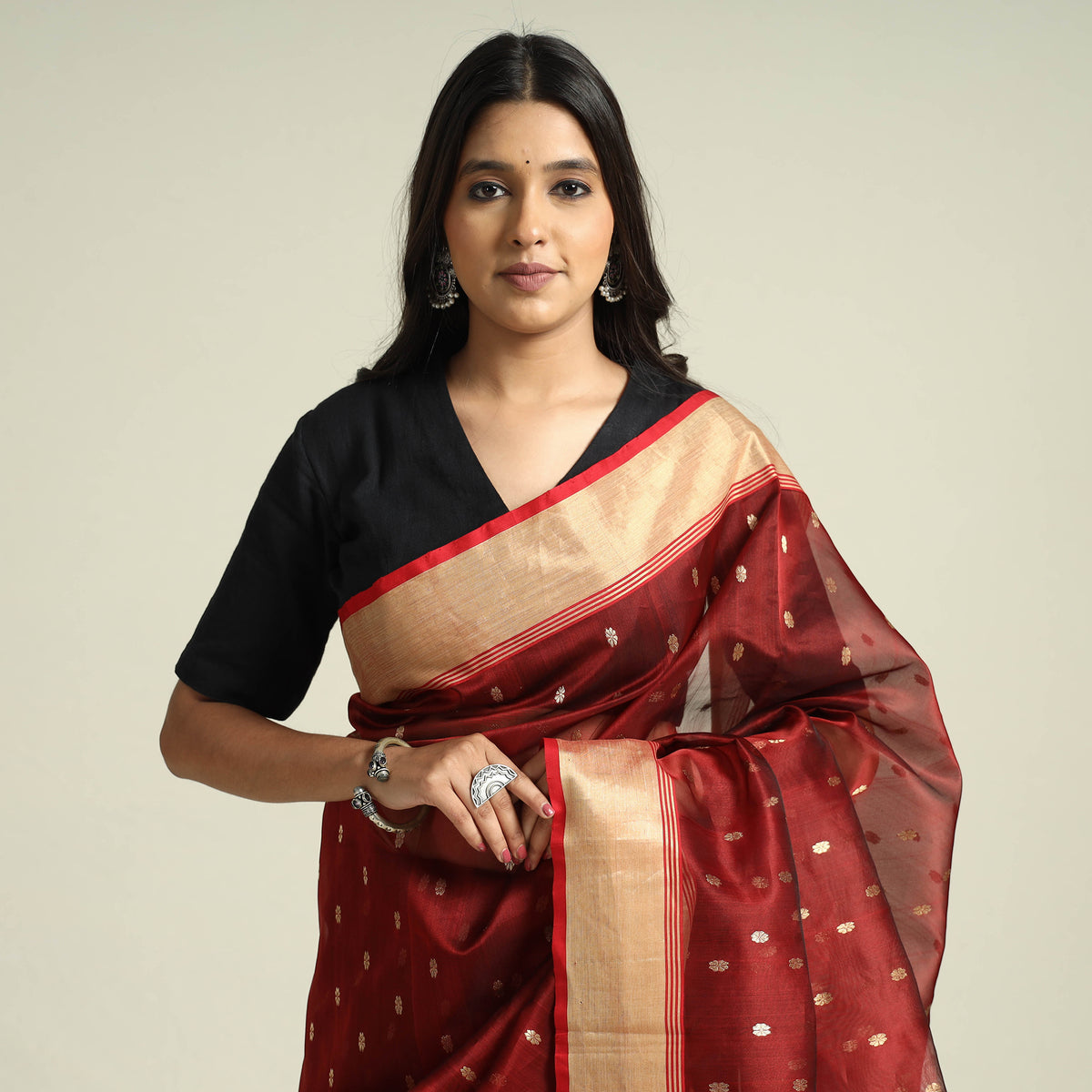 Traditional Chanderi Katan Silk Handloom Zari Work Saree by Rauph Khan