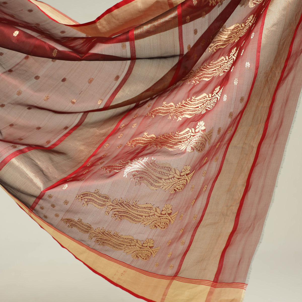 Traditional Chanderi Katan Silk Handloom Zari Work Saree by Rauph Khan