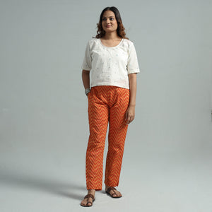 Orange Jacquard Weave Cotton Elasticated Pant
