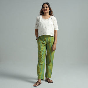 Parrot Green Jacquard Weave Cotton Elasticated Pant