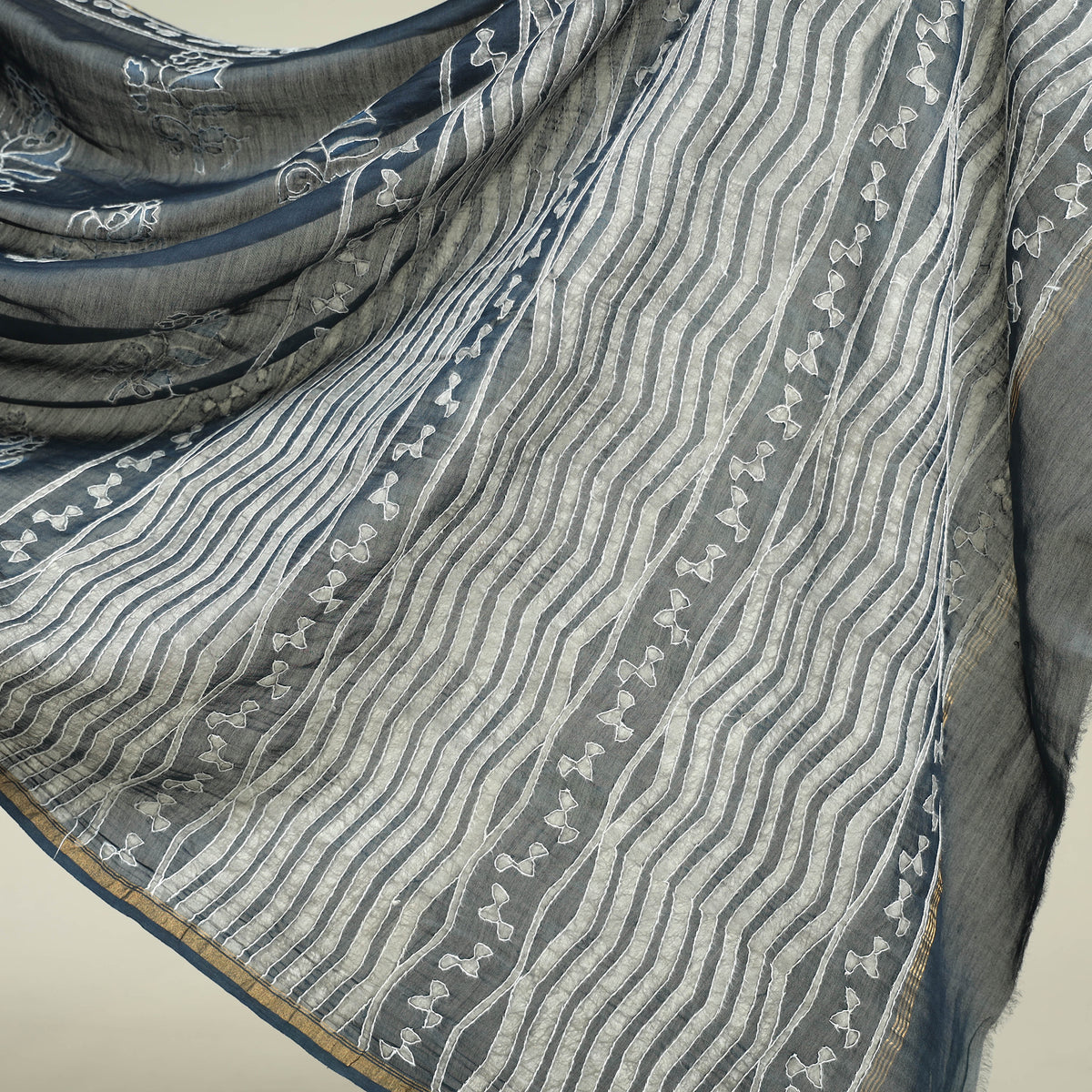 Kashidakari Hand Embroidered Chanderi Silk Block Printed Handloom Saree with Zari Border