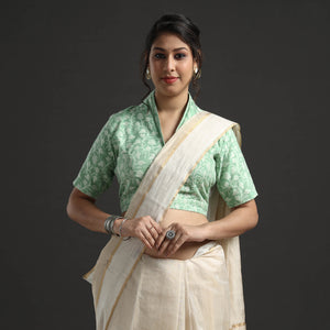 Green Banarasi Silk Zari Weave Stitched Blouse
