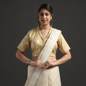 Beige Banarasi Silk Zari Weave Stitched Blouse