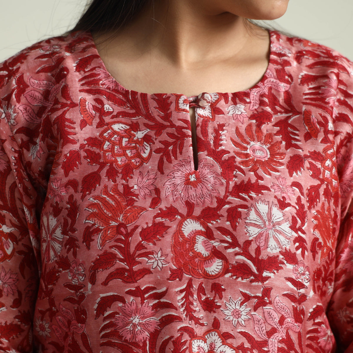 Sanganeri Block Printed Maheshwari Silk Stitched Kurti with Palazzo &amp; Dupatta Set