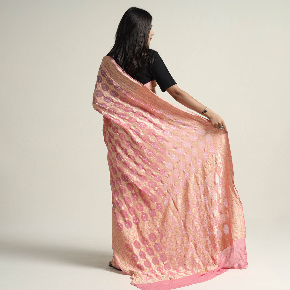 Kutch Bandhani Tie-Dye Pure Georgette Banarasi Neem Zari Jaal Saree