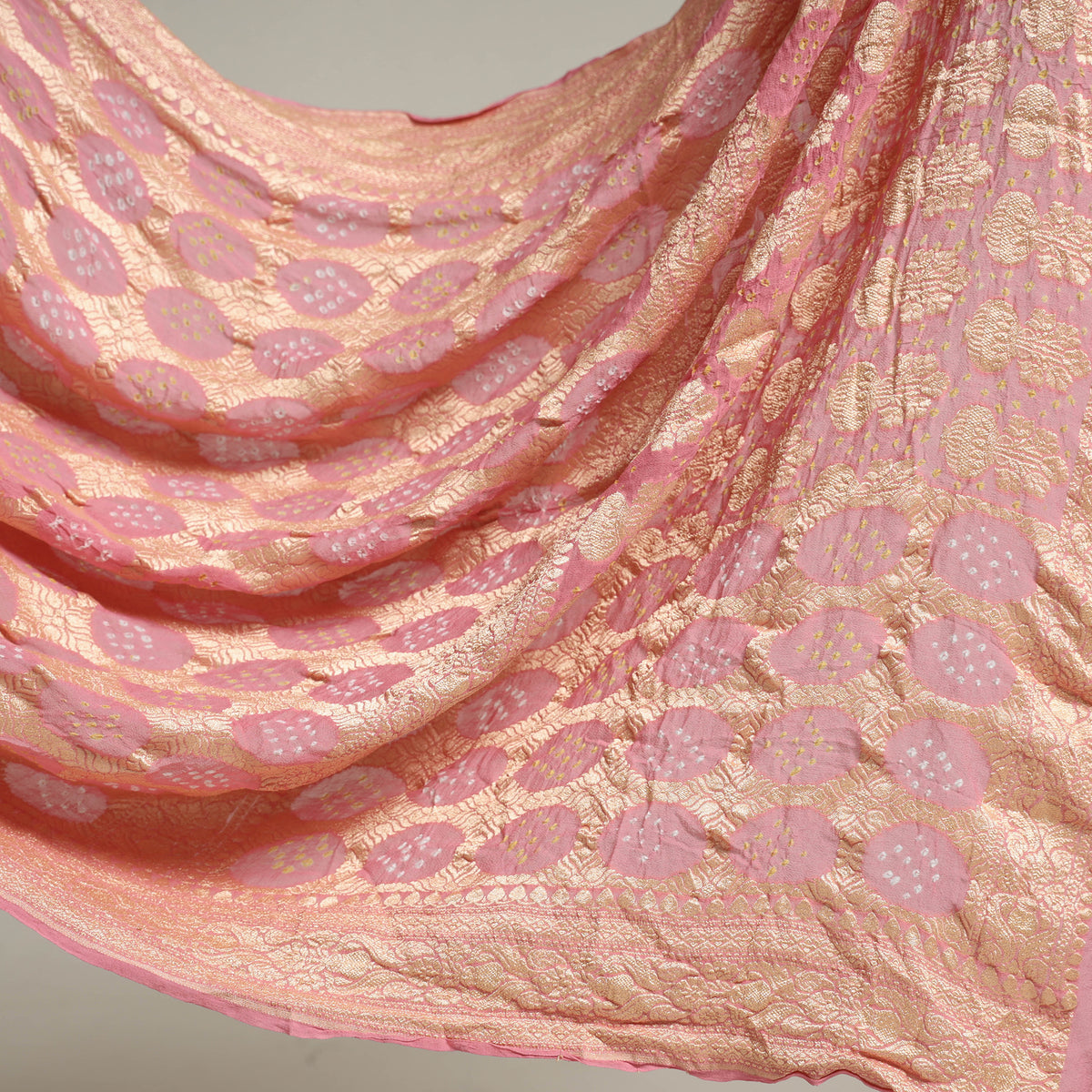 Kutch Bandhani Tie-Dye Pure Georgette Banarasi Neem Zari Jaal Saree