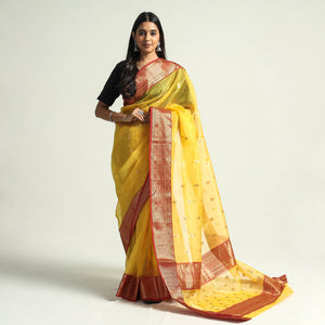 Traditional Chanderi Katan Silk Tissue Zari Weave Handloom Saree with Nakshi Border & Buta