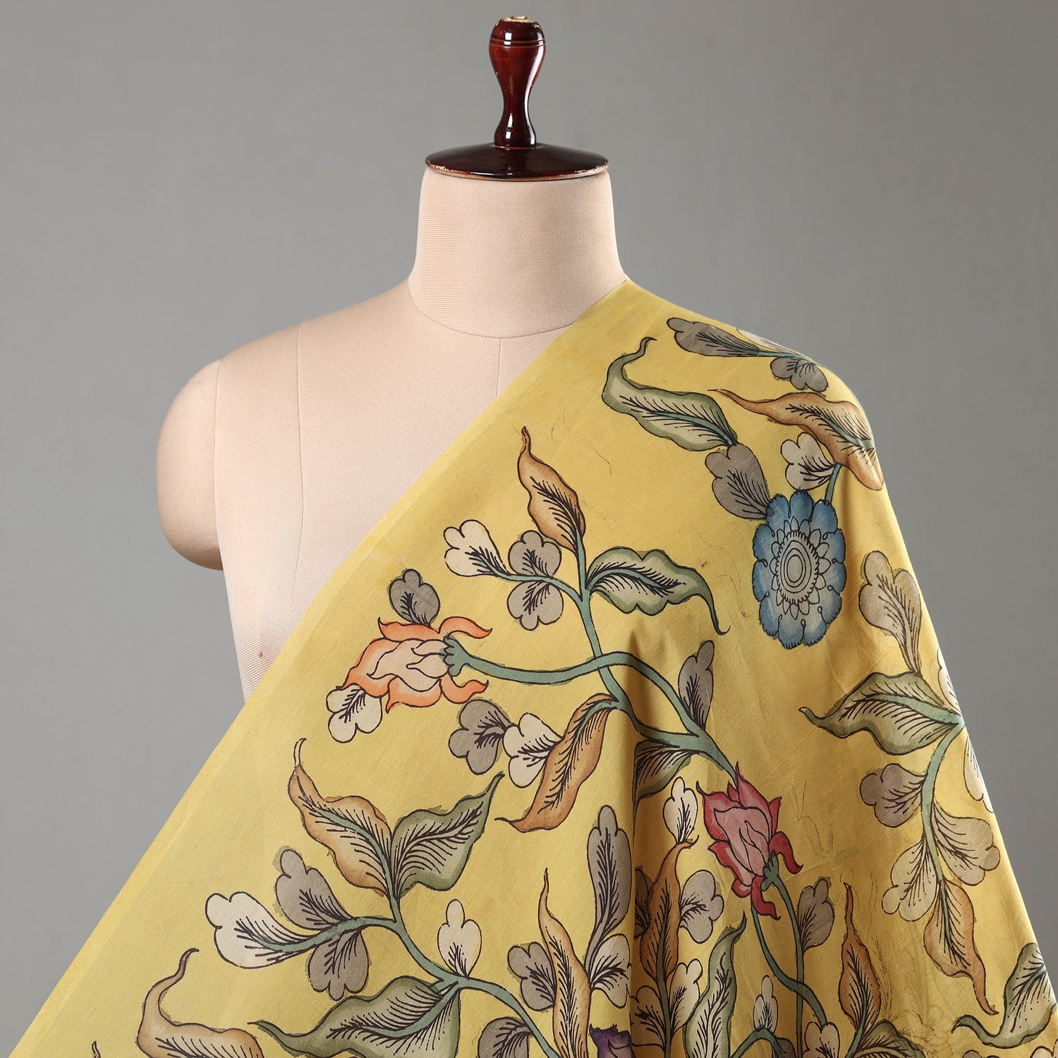 Srikalahasti Kalamkari Handpainted Pen Work Chanderi Silk Handloom Fabric 06
