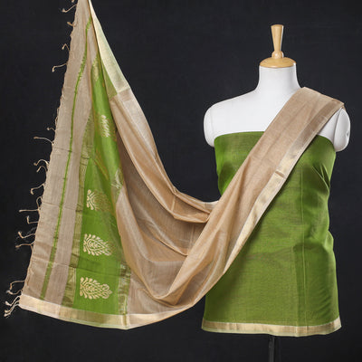 3pc Maheshwari Silk Tissue Zari Handloom Suit Material Set