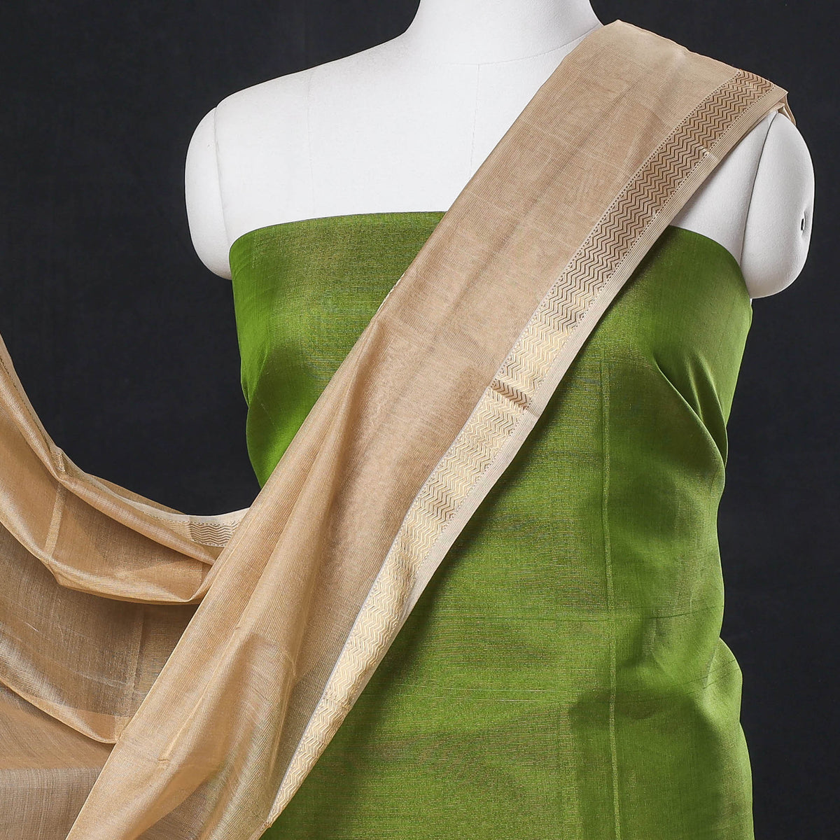 3pc Maheshwari Silk Tissue Zari Handloom Suit Material Set