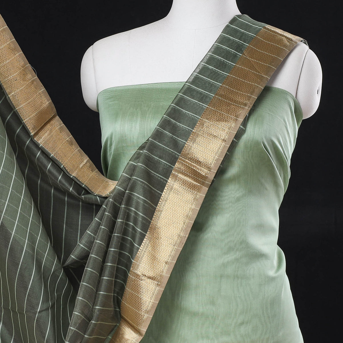 2pc Maheshwari Silk Handloom Zari Suit Material Set