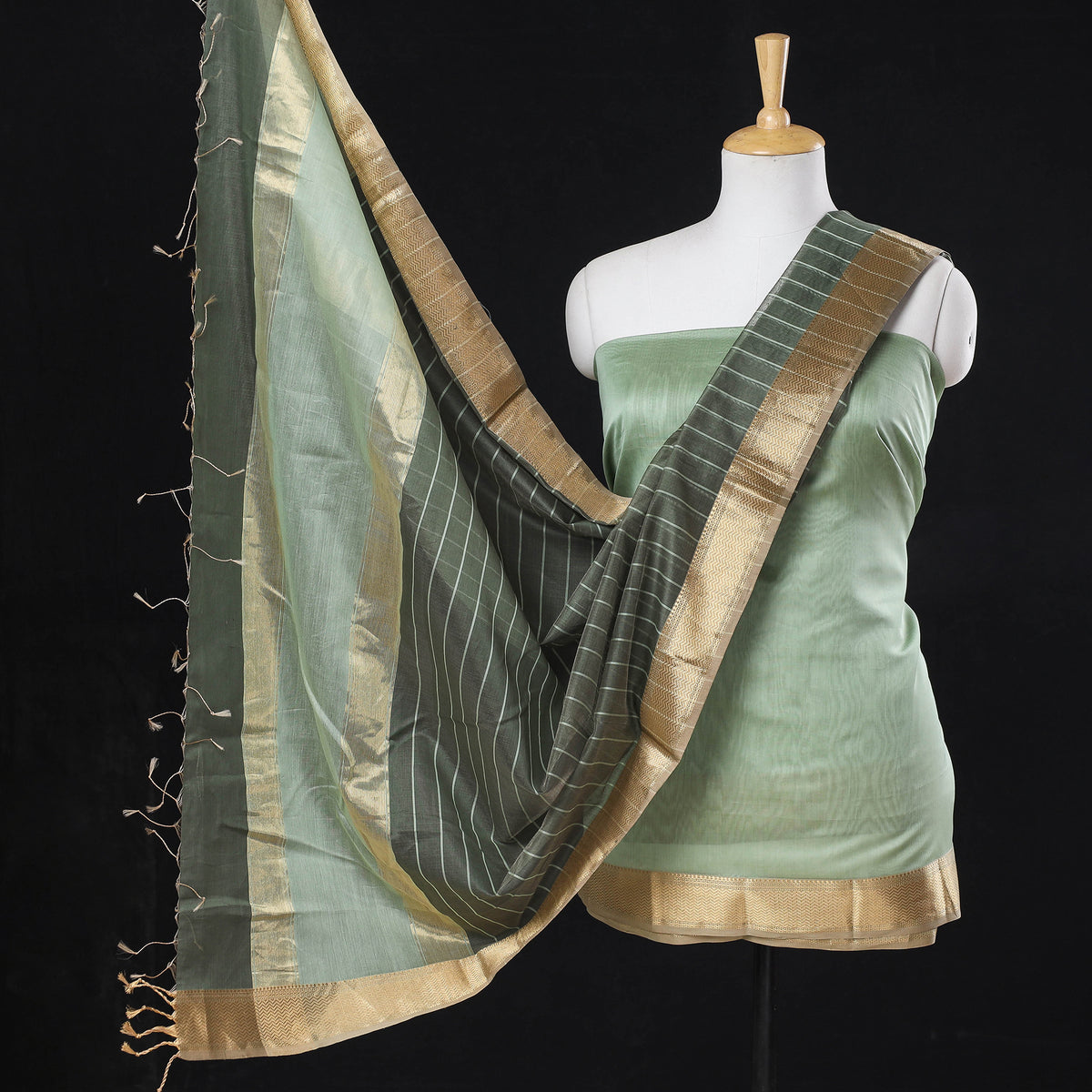 2pc Maheshwari Silk Handloom Zari Suit Material Set
