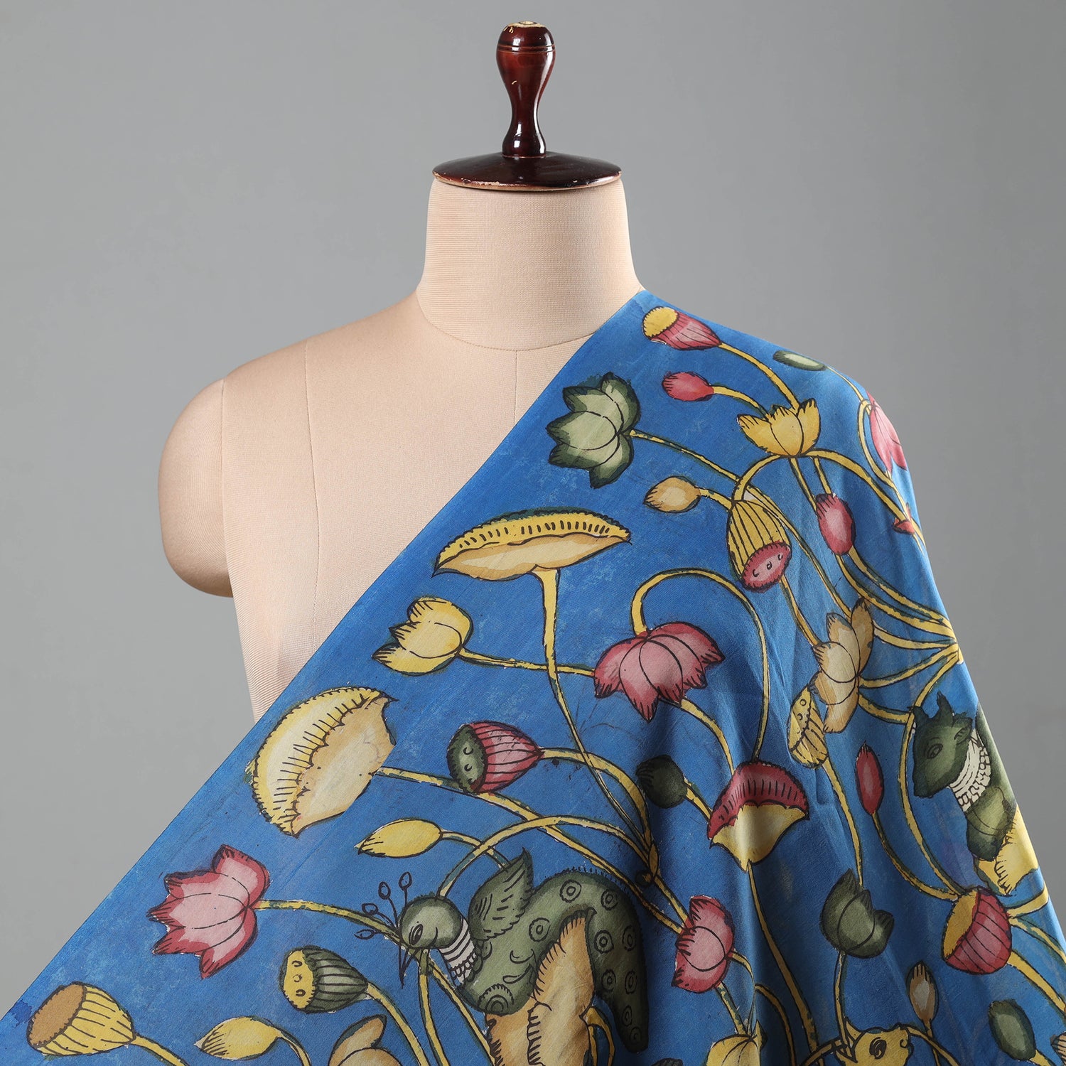 Blue - Bangalore Silk Srikalahasti Pen Kalamkari Fabric 11