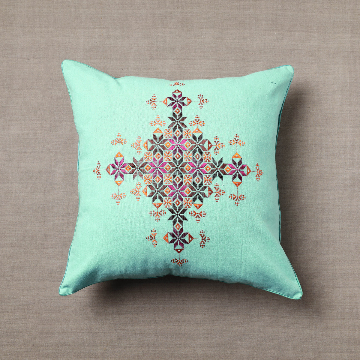 Soof Embroidery Cotton Cushion Cover (16 x 16 in)