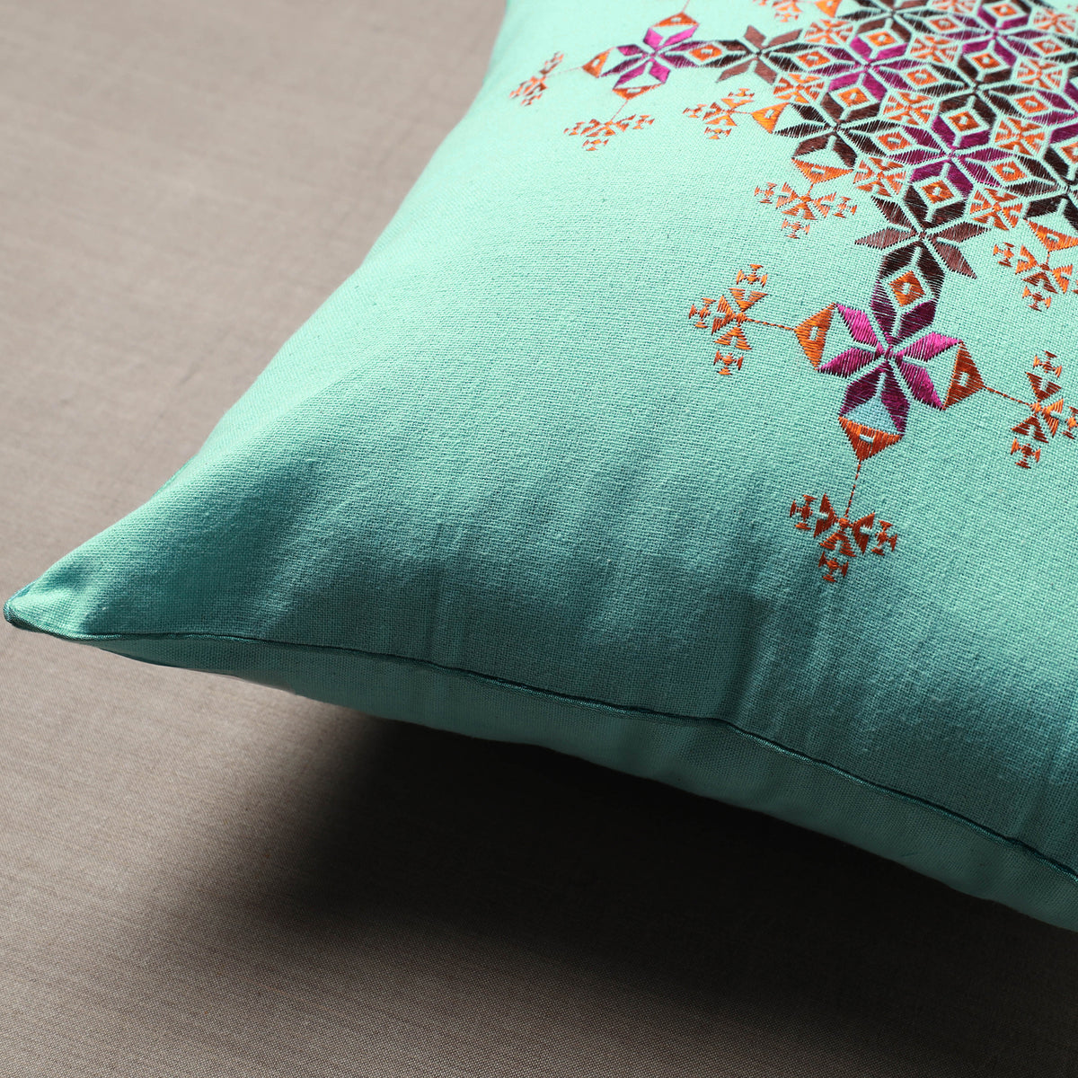 Soof Embroidery Cotton Cushion Cover (16 x 16 in)