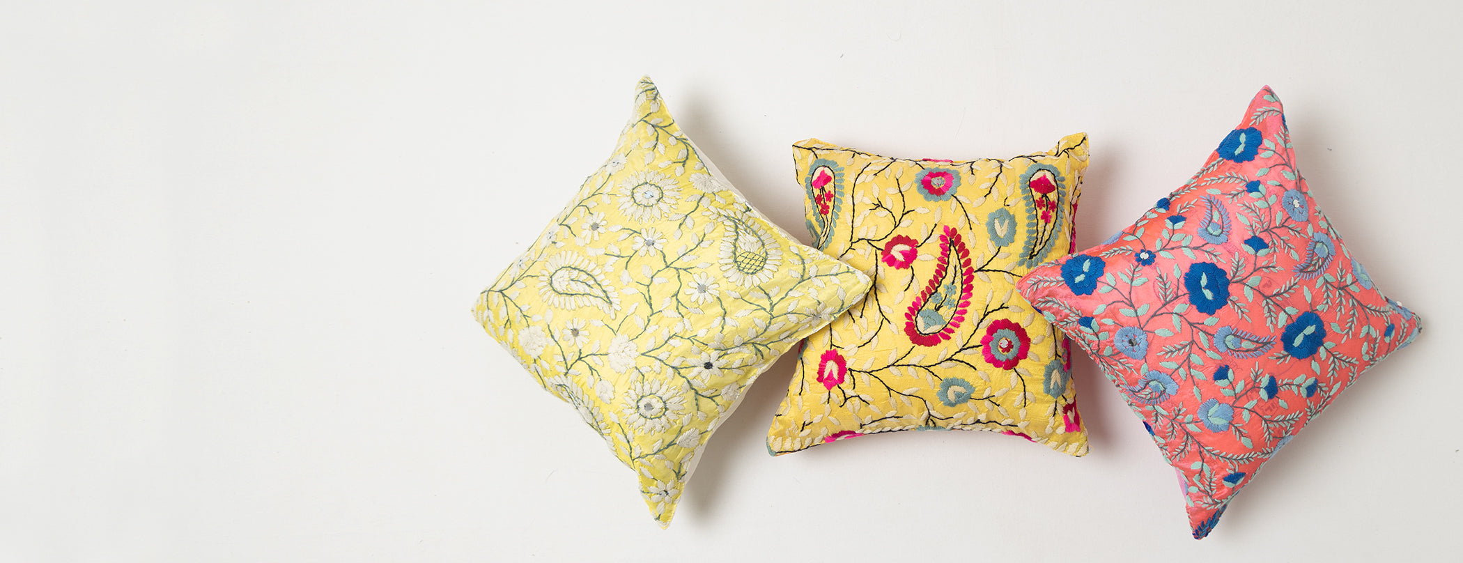 Blue - Silk Cotton Phulkari Hand Embroidery Cushion Cover 02