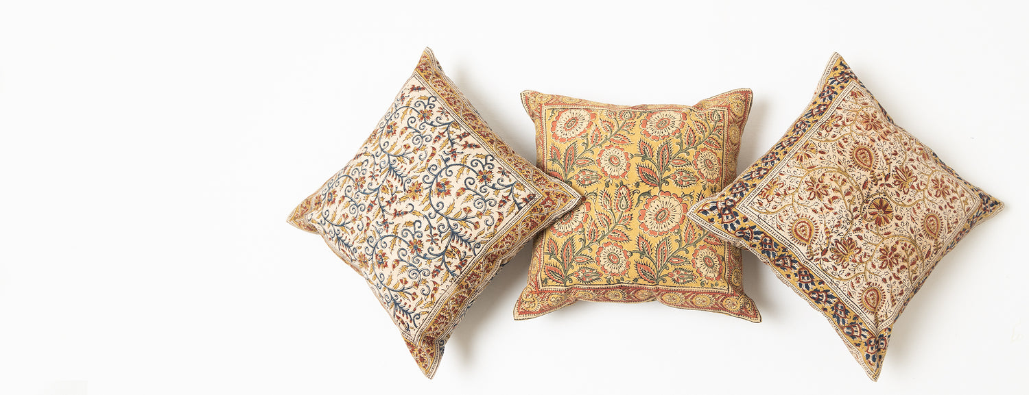 Red - Printed Cotton Kalamkari Cushion Cover 47