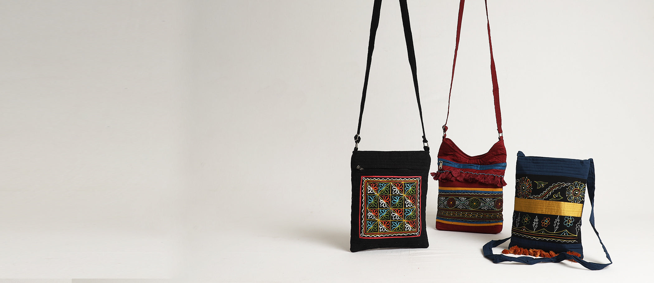 Brown - Traditional Rogan Hand Painted Silk Bead Work Sling Bag with Tassles