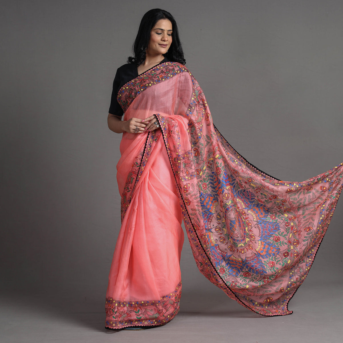 Madhubani Handpainted Kota Doria Silk Handloom Saree