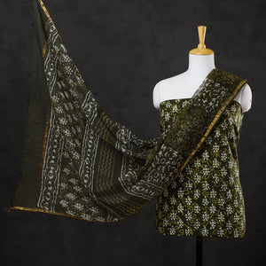 3pc Batik Block Printed Cotton Suit Material with Kota Doria Dupatta