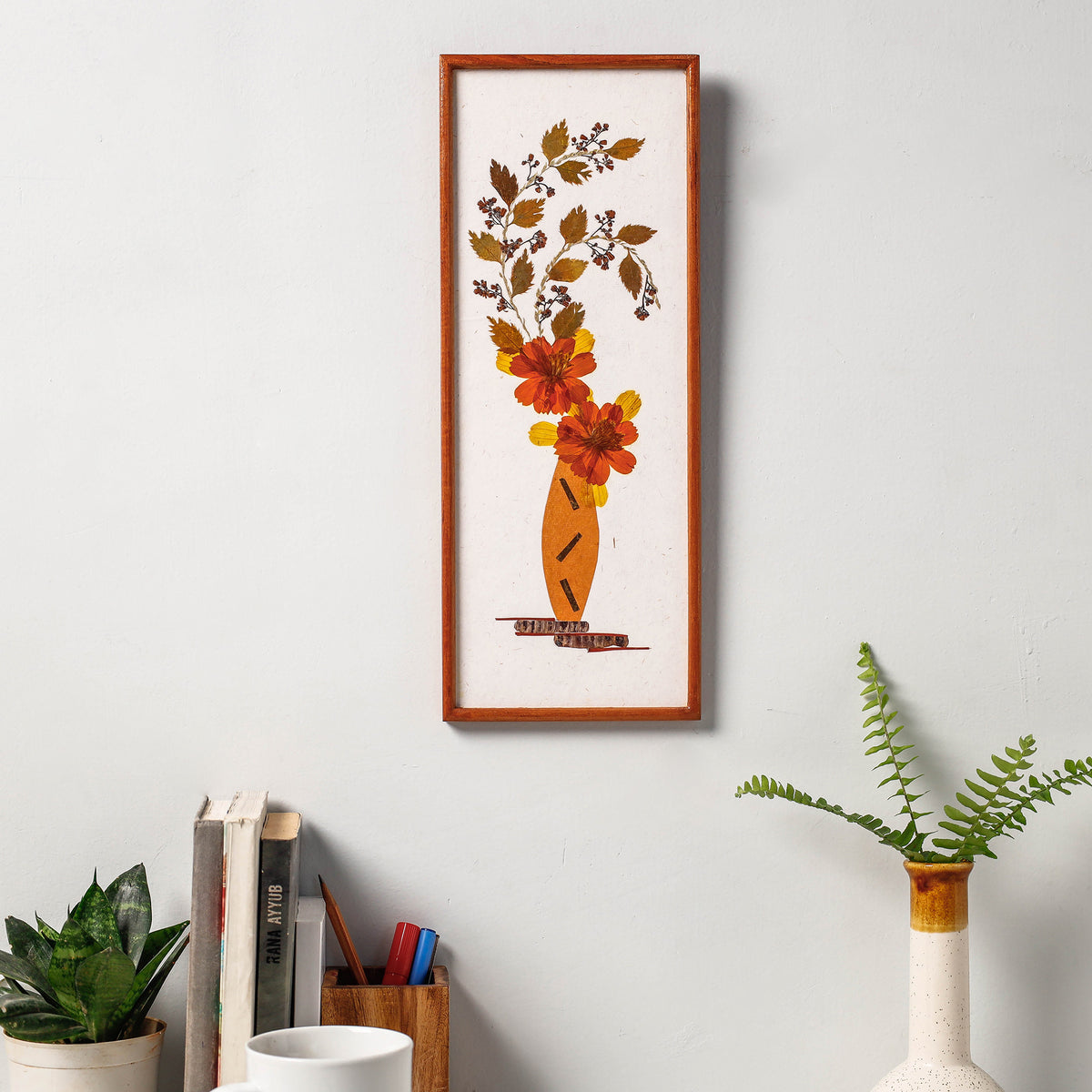 Classic Natural Flower Art Work Wall Hanging Wooden Frame (15 x 6 in)