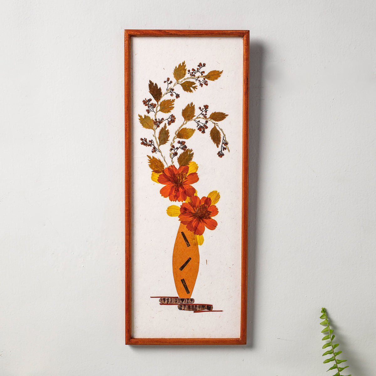 Classic Natural Flower Art Work Wall Hanging Wooden Frame (15 x 6 in)